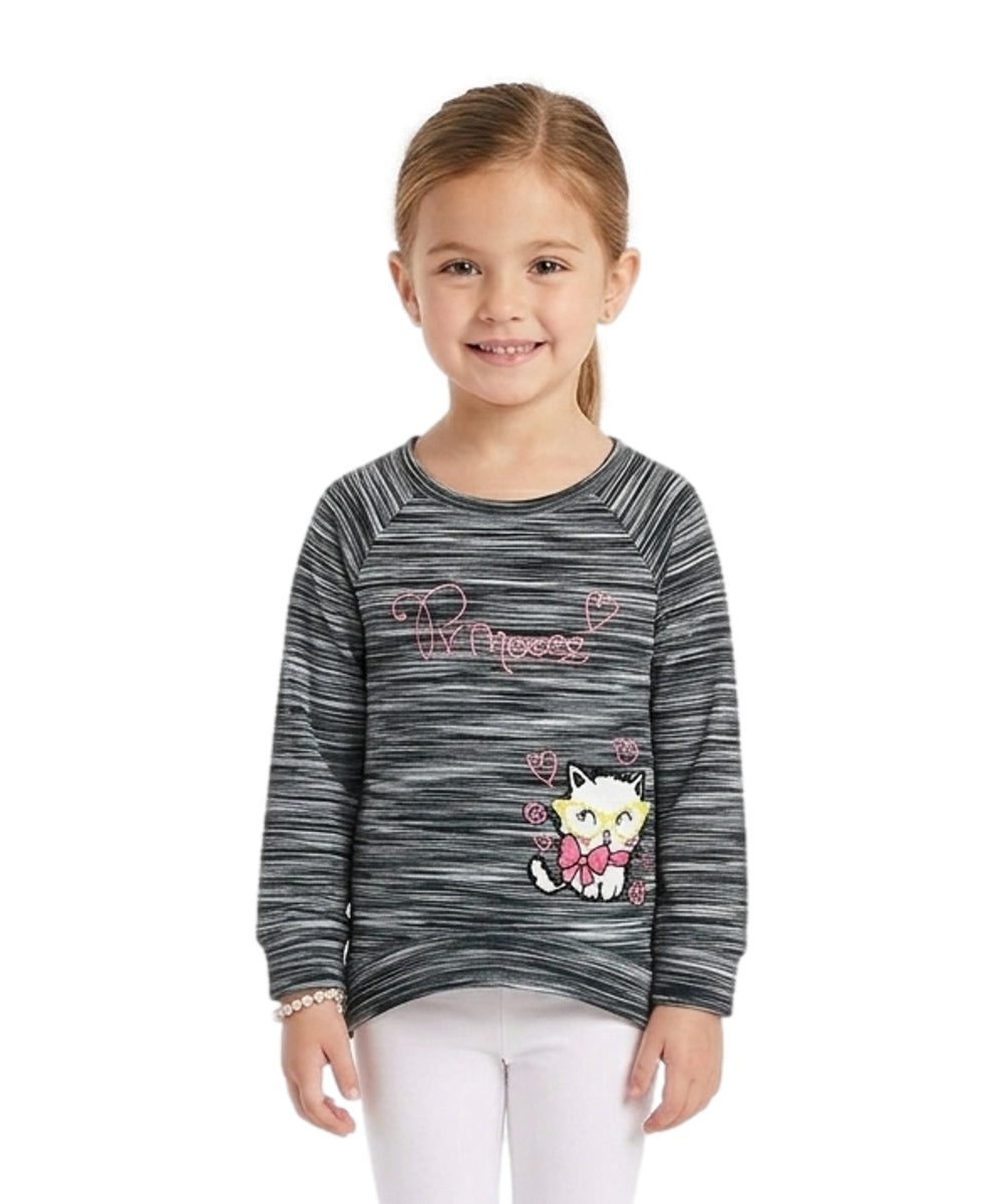 Girl Princess Kitty Long Sleeve Top - Grey  2-12 (6 Pack) $4.00 Per Piece GB723