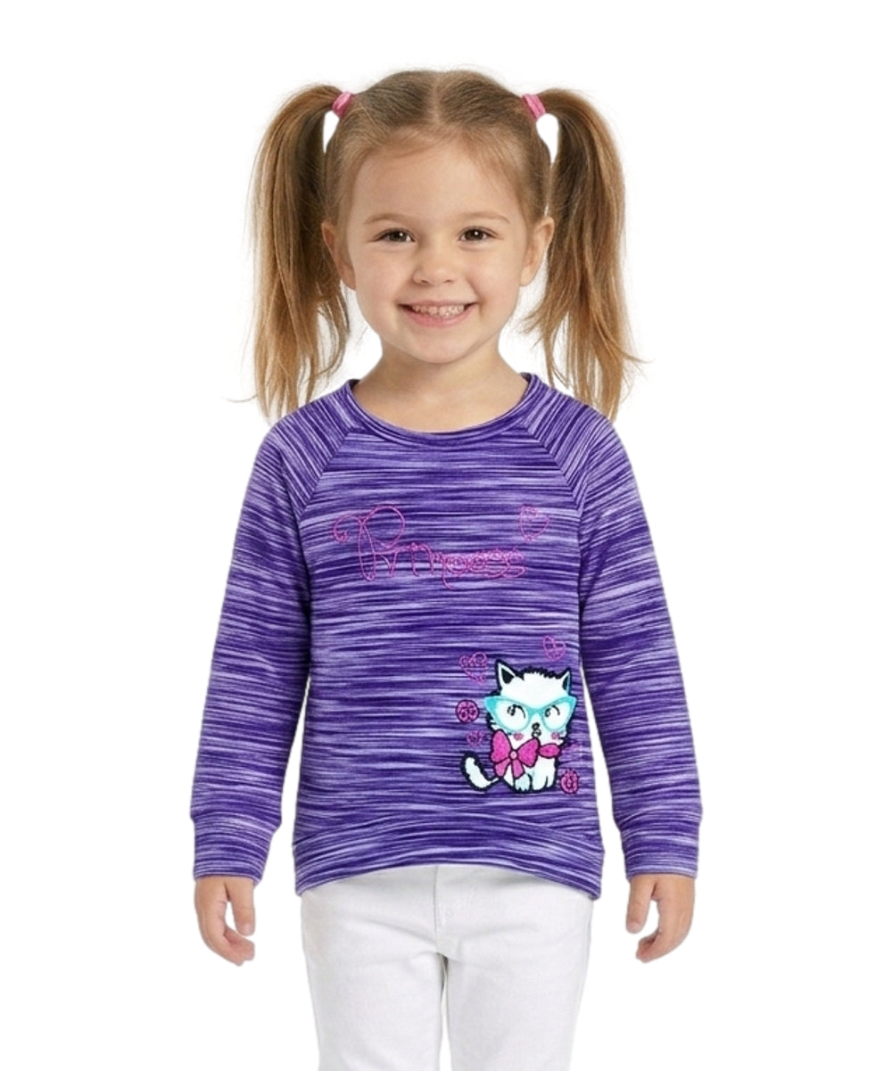 Girl Princess Kitty Long Sleeve Top - Purple  2-12 (6 Pack) $4.00 Per Piece GB723