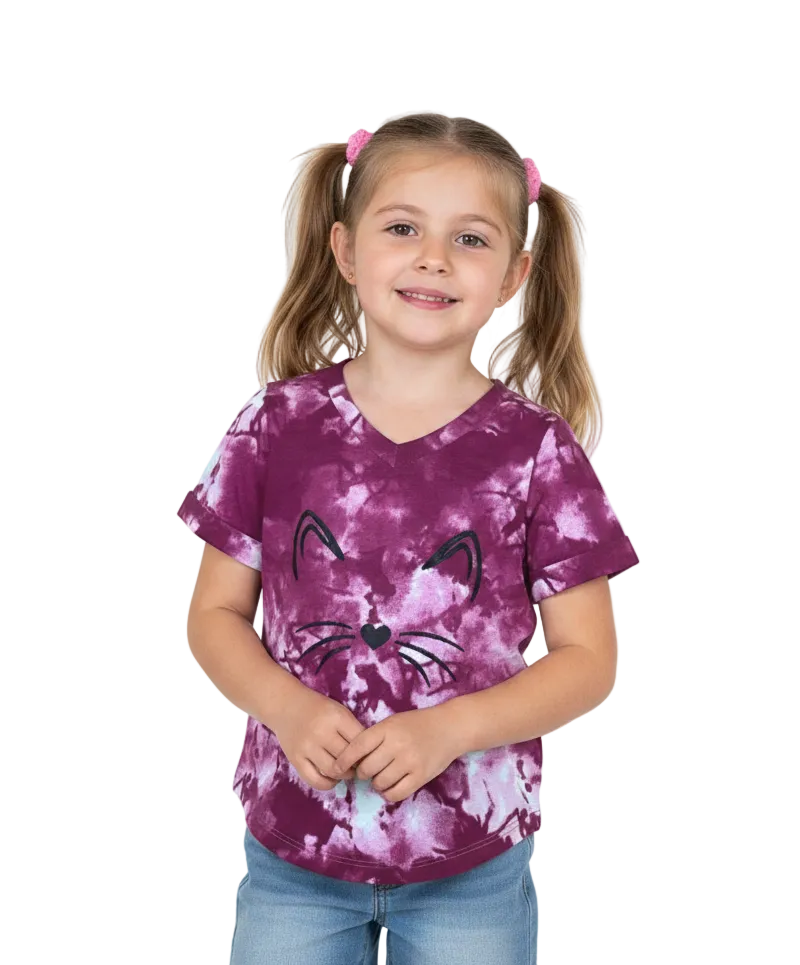 Girl Kitty Whiskers V-Neck Shirt - Rosewood TD  2-12 (6 Pack)  $4.00 per piece BG725