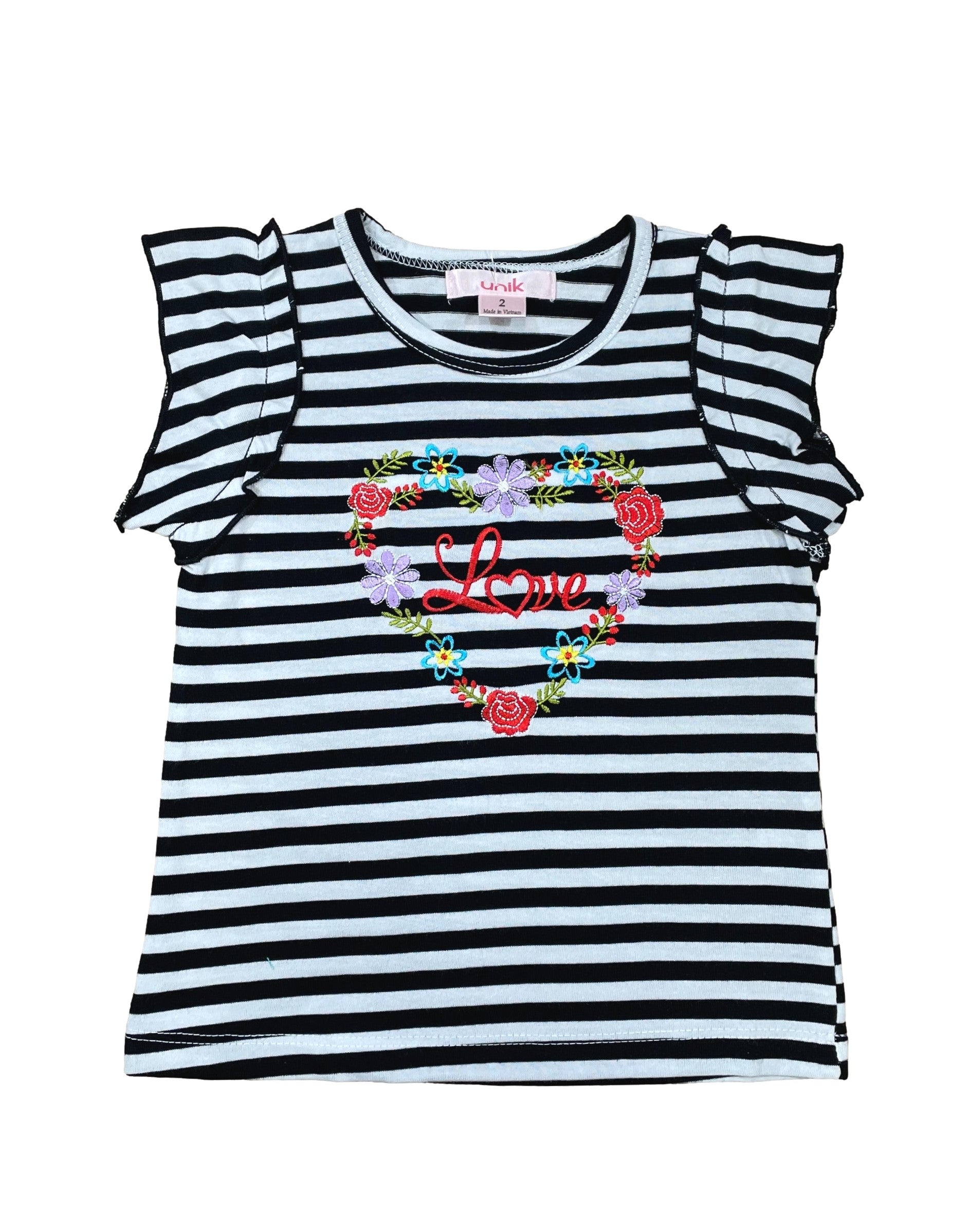 Embroidered :Floral Heart on Stripes Top Size 2-12 ( Pack of 6)  $3 per piece. GB726