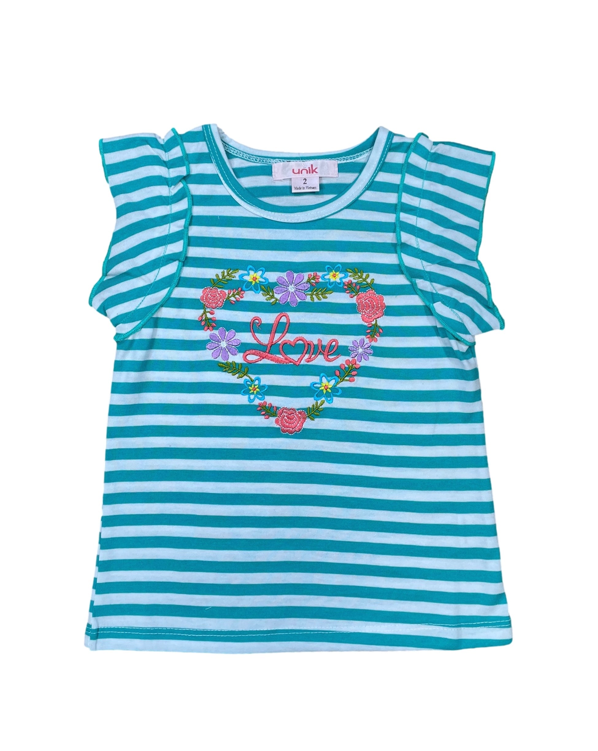 Embroidered :Floral Heart on Stripes Top Size 2-12 ( Pack of 6)  $3 per piece. GB726