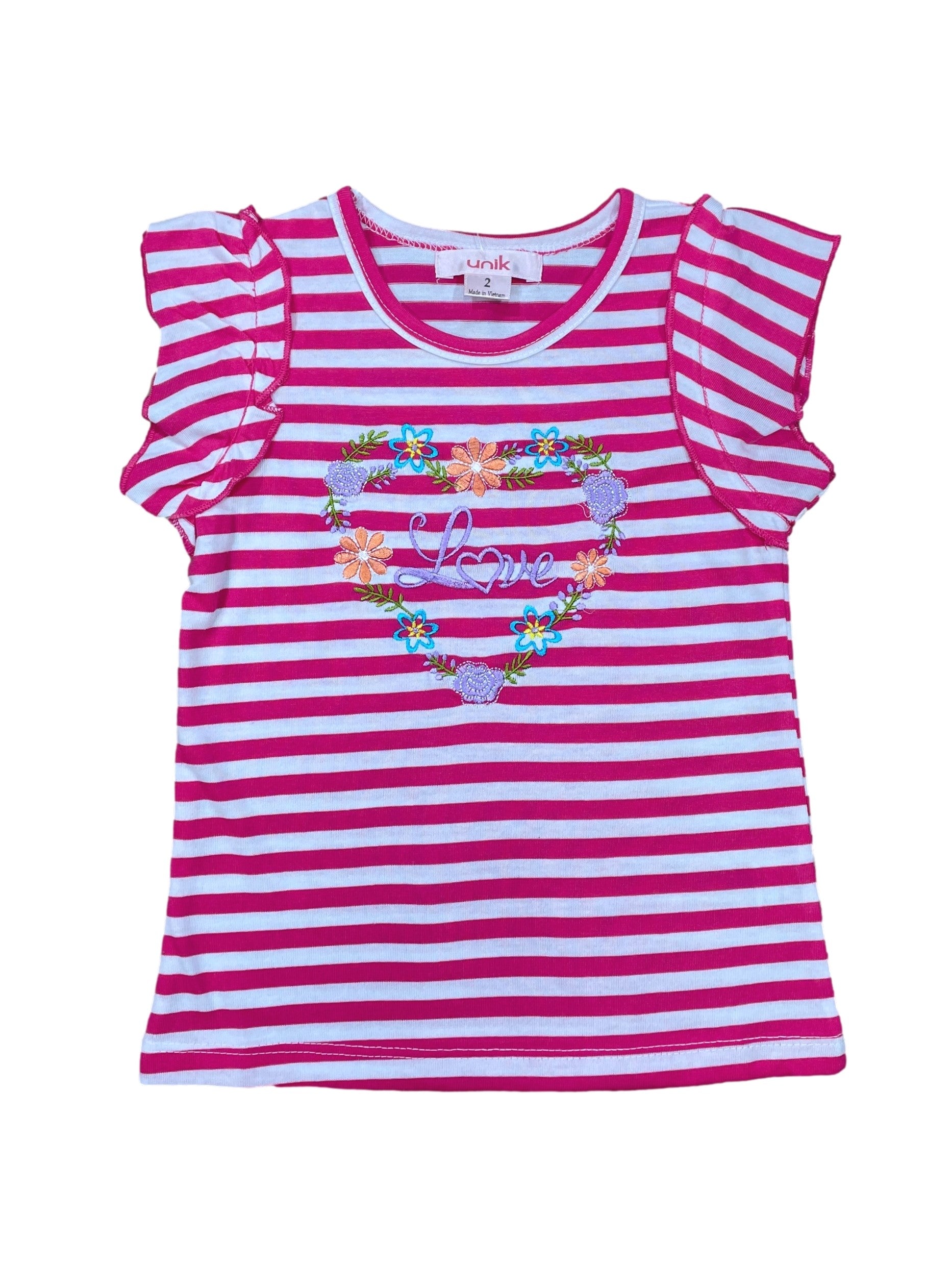 Embroidered :Floral Heart on Stripes Top Size 2-12 ( Pack of 6)  $3 per piece. GB726