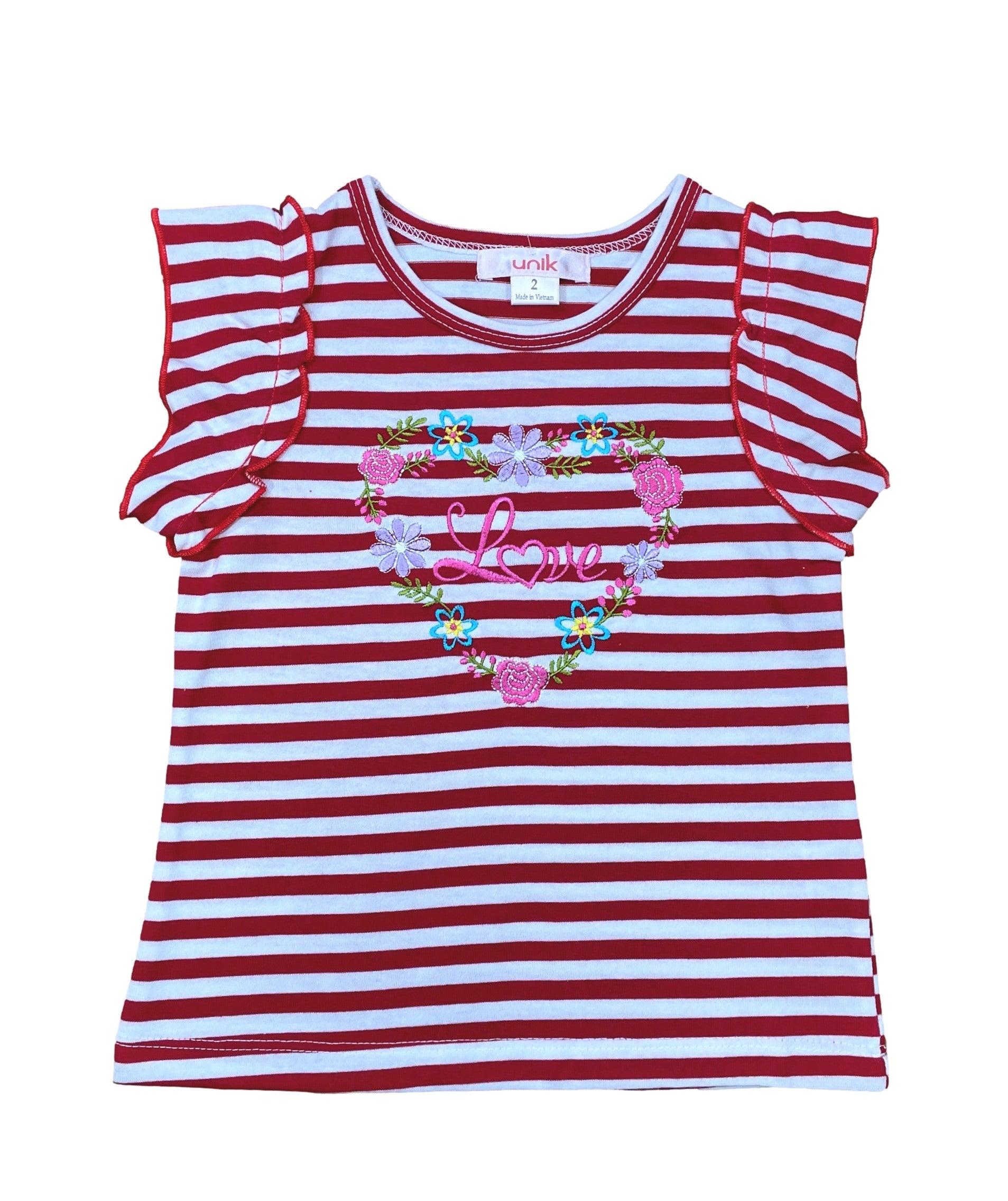 Embroidered :Floral Heart on Stripes Top Size 2-12 ( Pack of 6)  $3 per piece. GB726