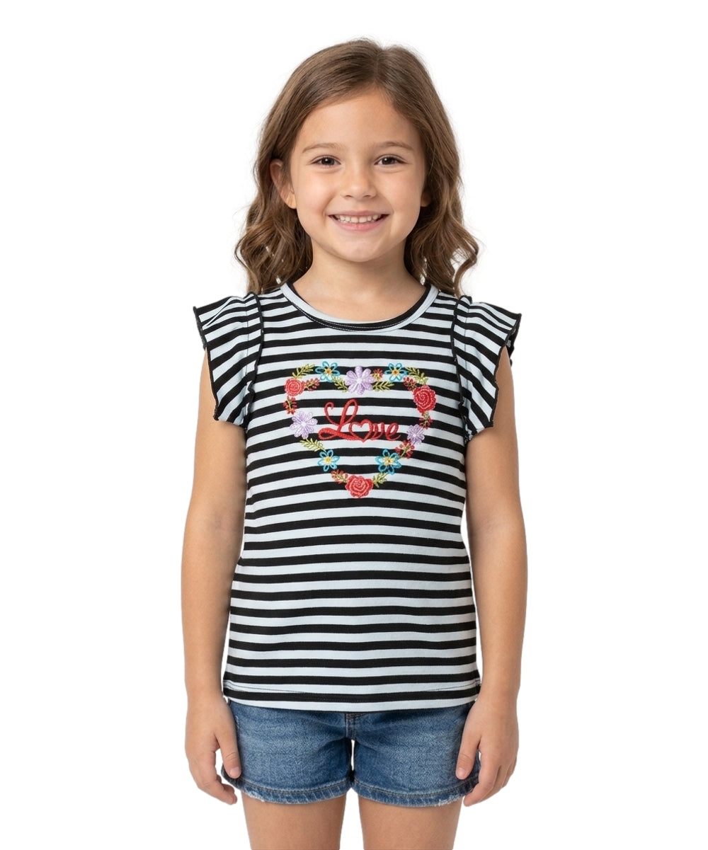 Embroidered :Floral Heart on Stripes Top Size 2-12 ( Pack of 6)  $3 per piece. GB726