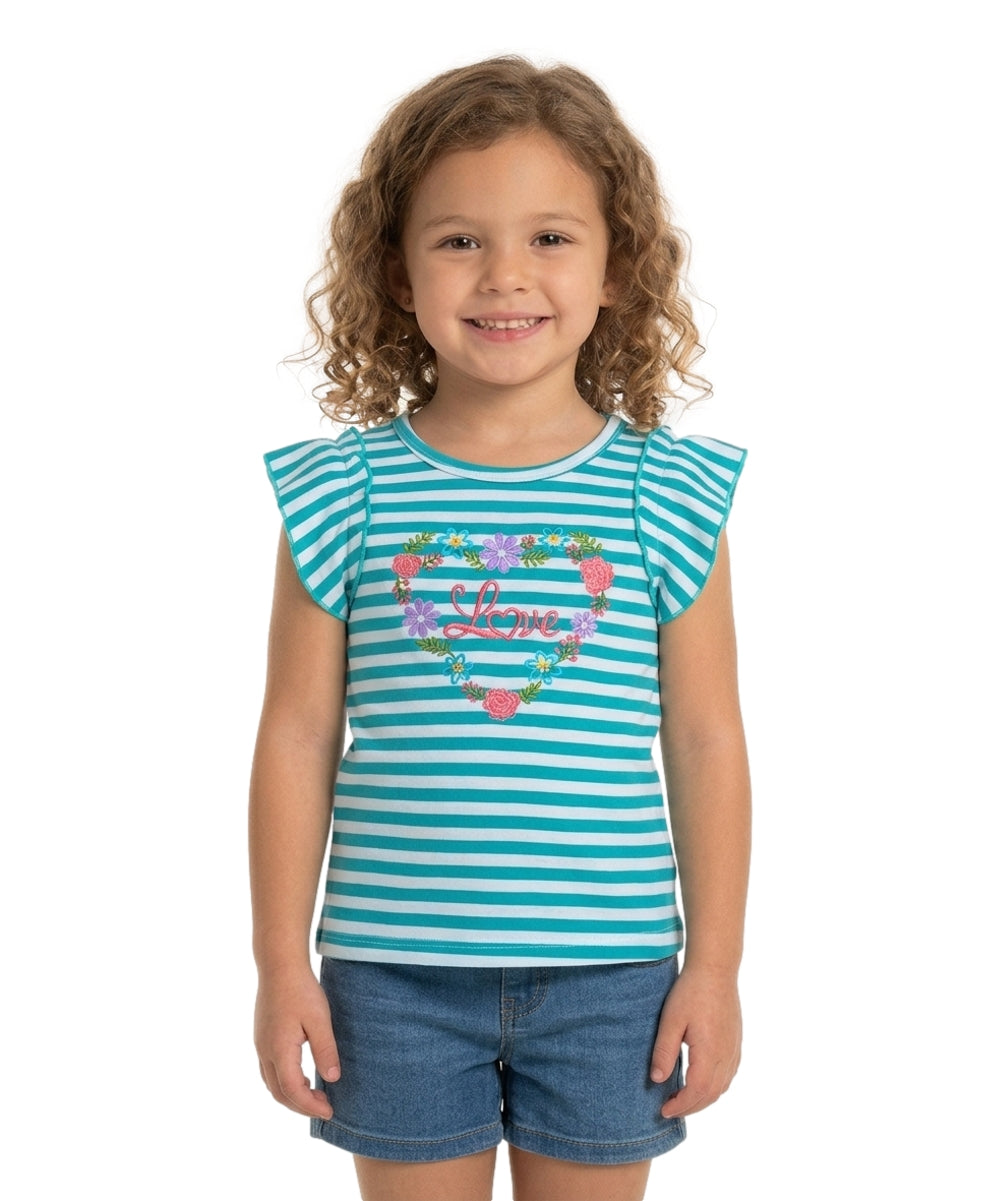 Embroidered :Floral Heart on Stripes Top Size 2-12 ( Pack of 6)  $3 per piece. GB726