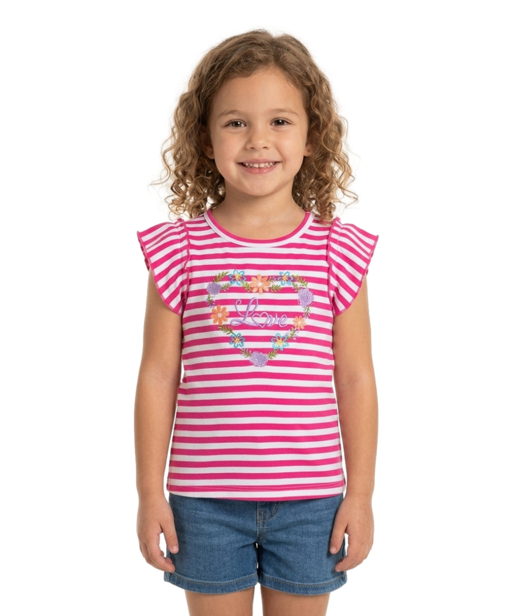 Embroidered :Floral Heart on Stripes Top Size 2-12 ( Pack of 6)  $3 per piece. GB726