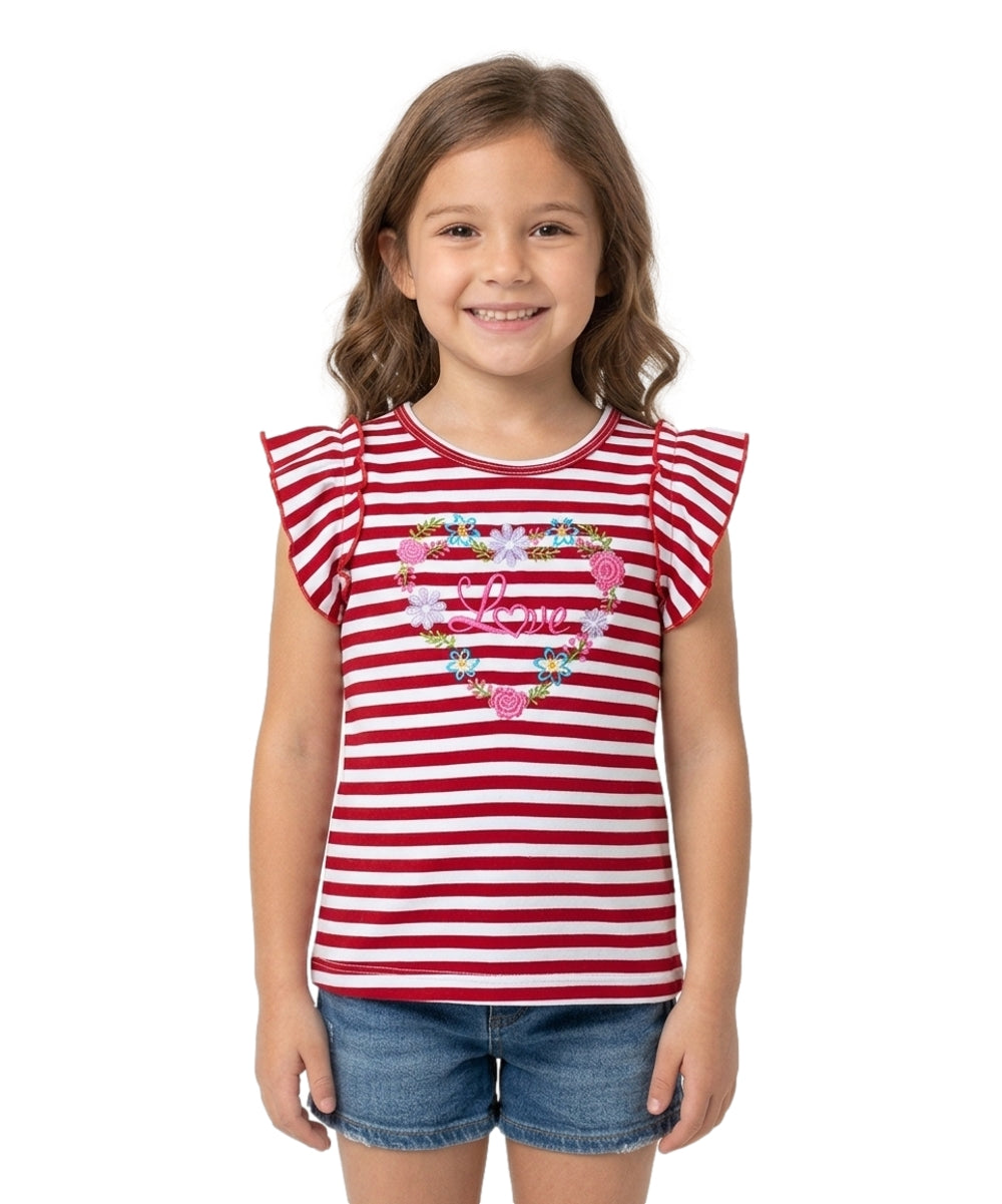 Embroidered :Floral Heart on Stripes Top Size 2-12 ( Pack of 6)  $3 per piece. GB726