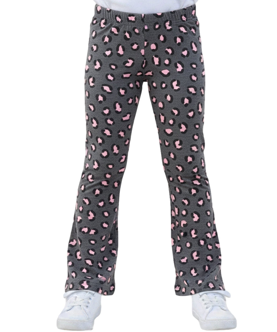 Girl Flare Cotton Leggings - Grey Leopard  (2-12) $4.00 Per piece GB800