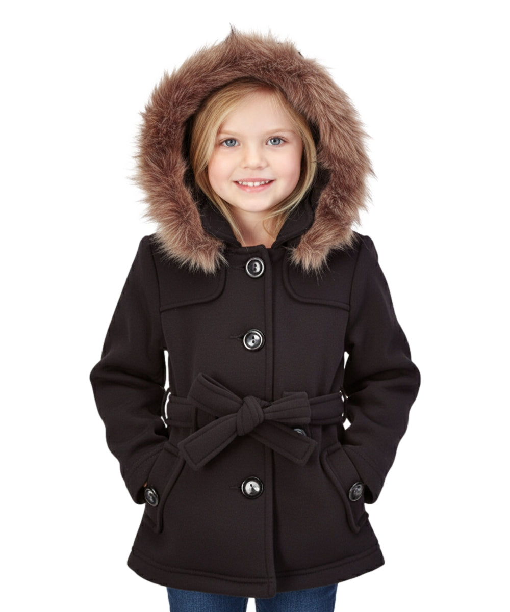 Girl Fleece Coat With Belt And Removable Fur Hood - Black (2-4) $10.50 & (S-XL) $11.50