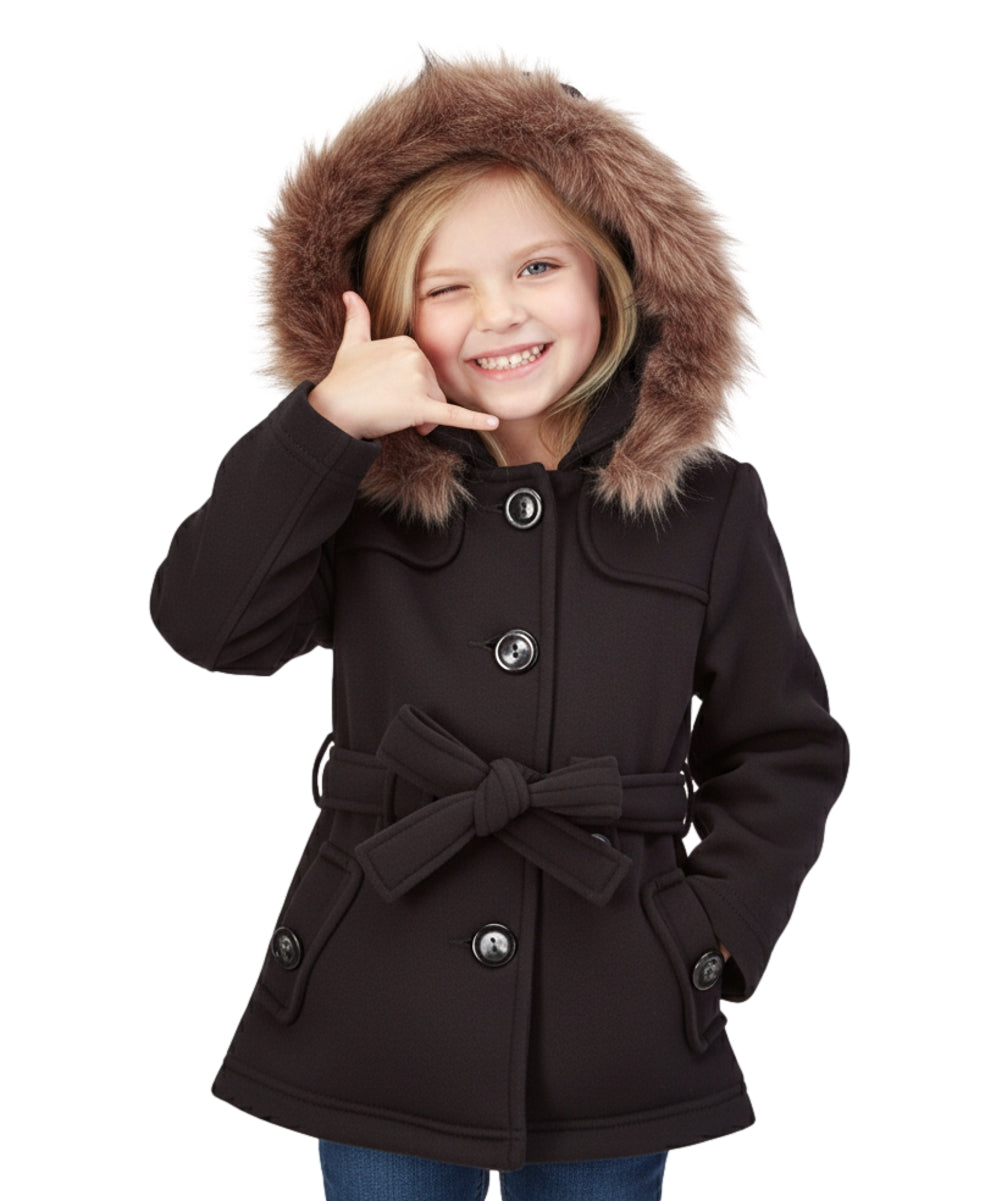 Girl Fleece Coat With Belt And Removable Fur Hood - Black (2-4) $10.50 & (S-XL) $11.50