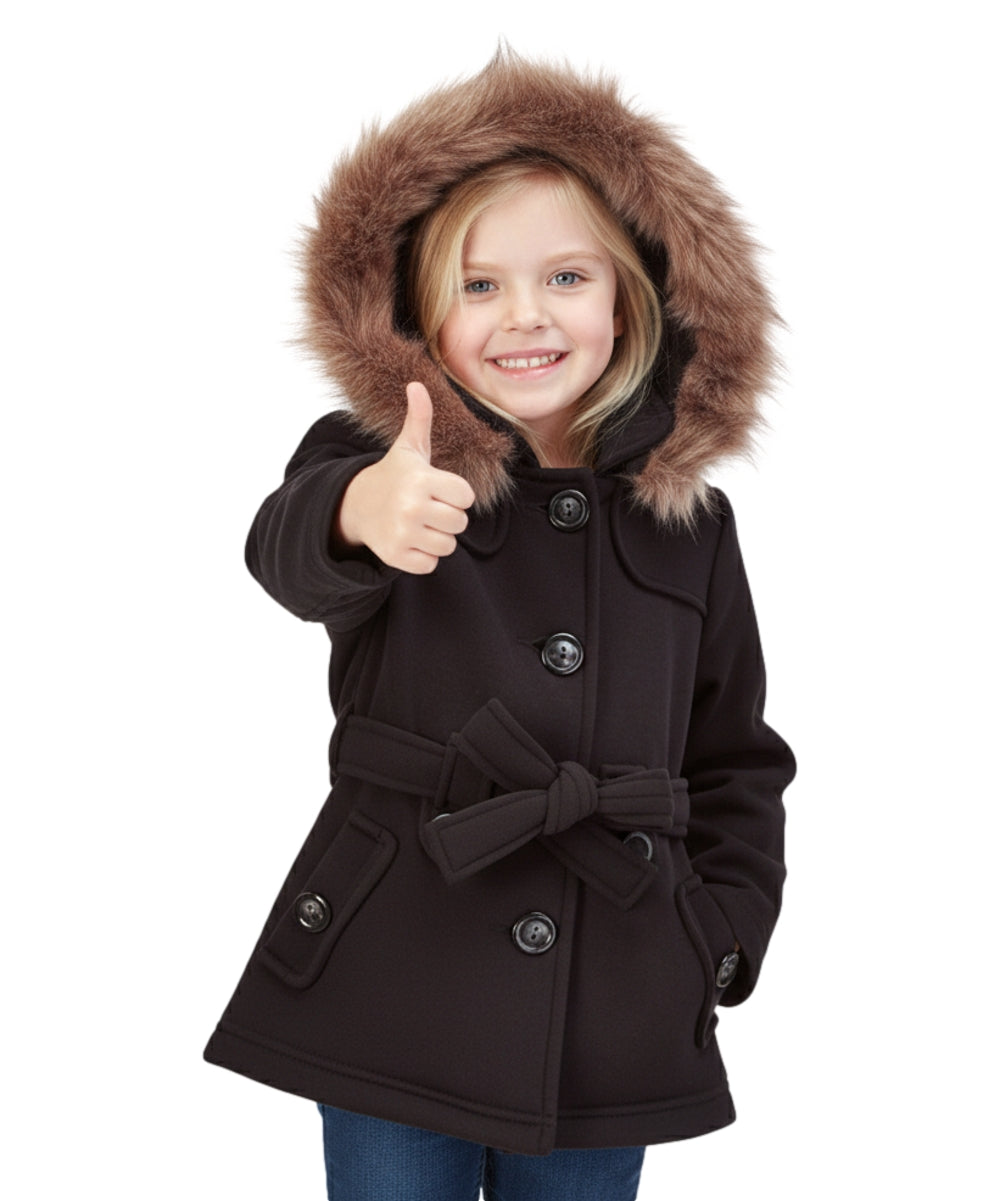 Girl Fleece Coat With Belt And Removable Fur Hood - Black (2-4) $10.50 & (S-XL) $11.50