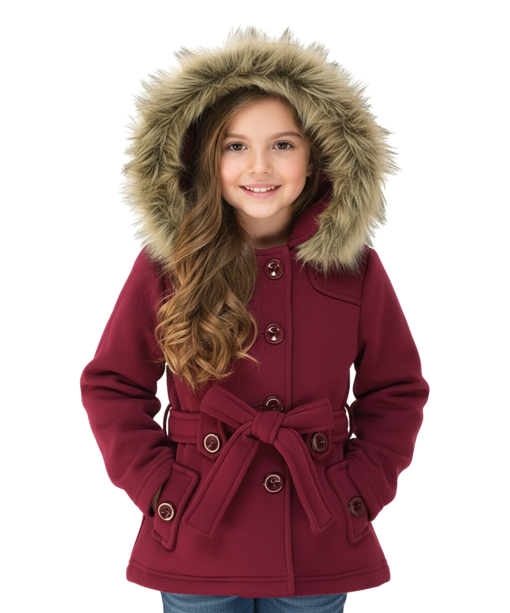 Girl Fleece Coat With Belt And Removable Fur Hood - Burgundy (2-4) $10.50 & (S-XL) $11.50