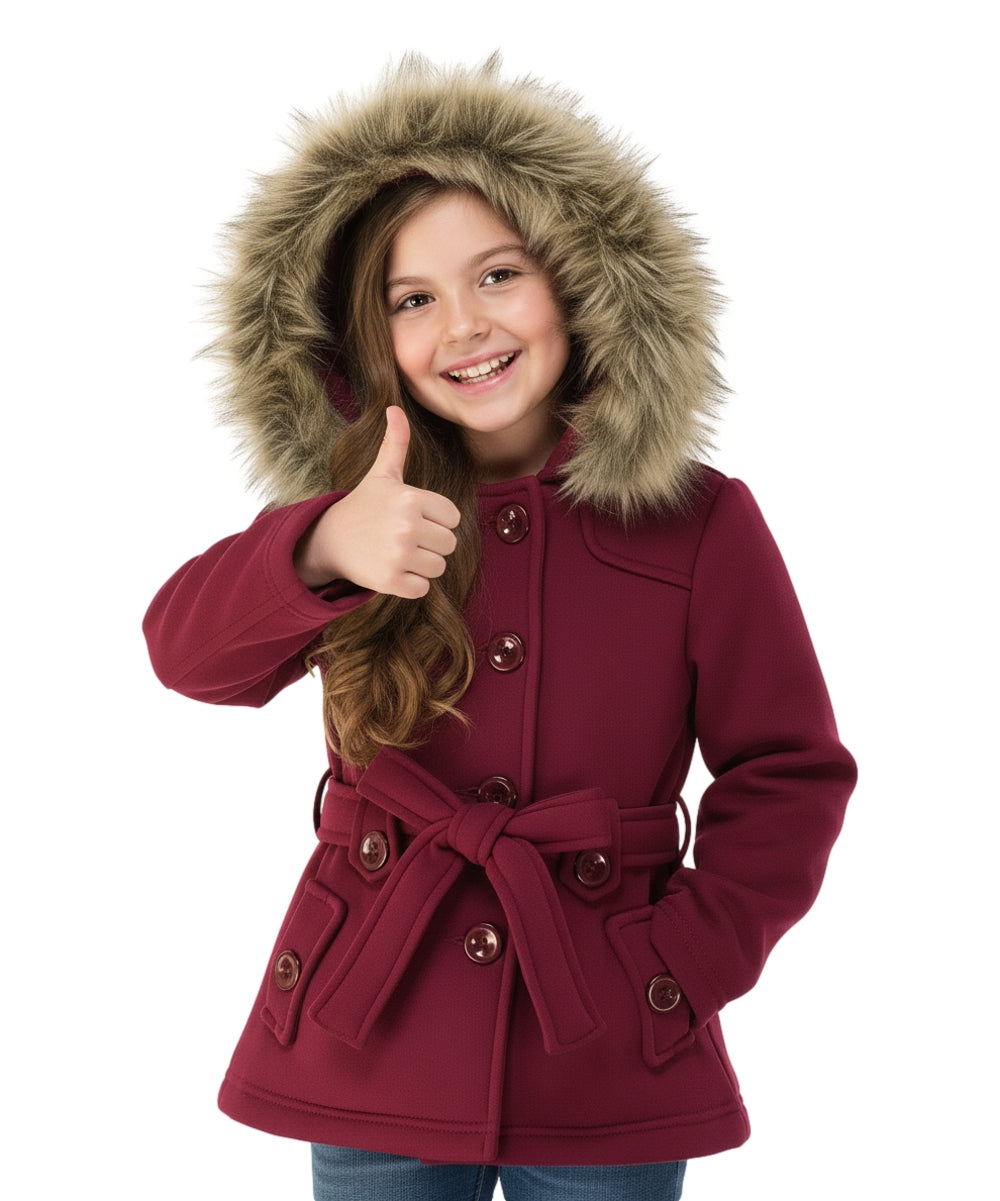 Girl Fleece Coat With Belt And Removable Fur Hood - Burgundy (2-4) $10.50 & (S-XL) $11.50