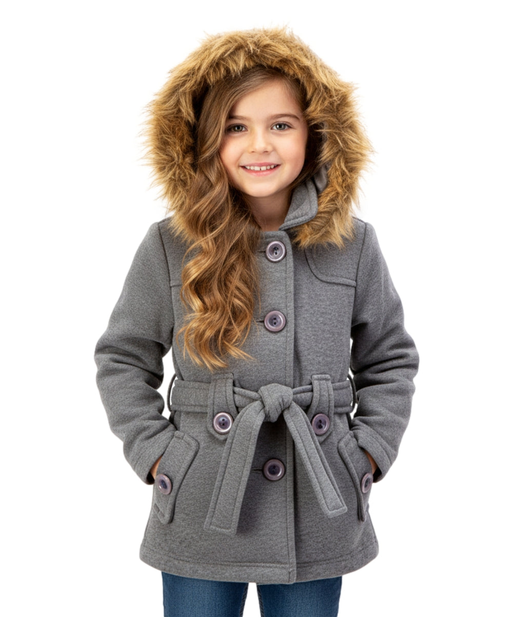 Girl Fleece Coat With Belt And Removable Fur Hood - D. Grey (2-4) $10.50 & (S-XL) $11.50
