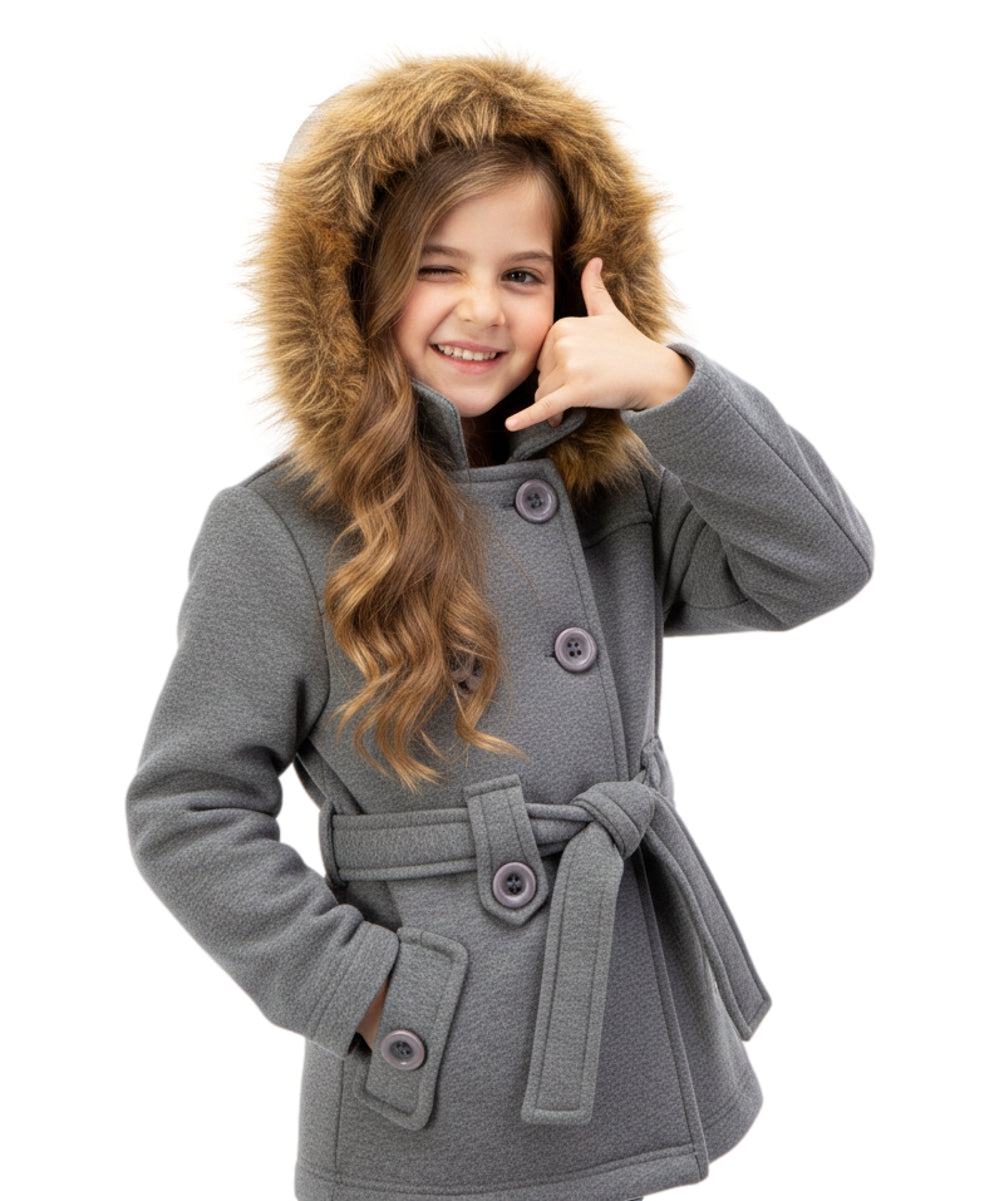 Girl Fleece Coat With Belt And Removable Fur Hood - D. Grey (2-4) $10.50 & (S-XL) $11.50