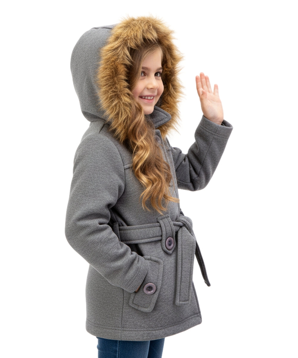 Girl Fleece Coat With Belt And Removable Fur Hood - D. Grey (2-4) $10.50 & (S-XL) $11.50