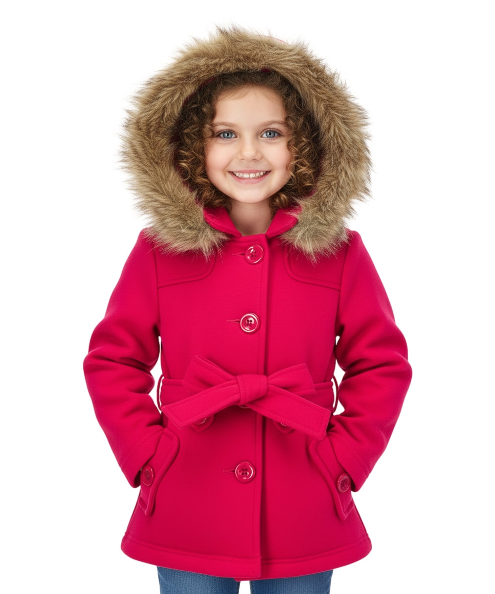 Girl Fleece Coat With Belt And Removable Fur Hood - Fuchsia (2-4) $10.50 & (S-XL) $11.50