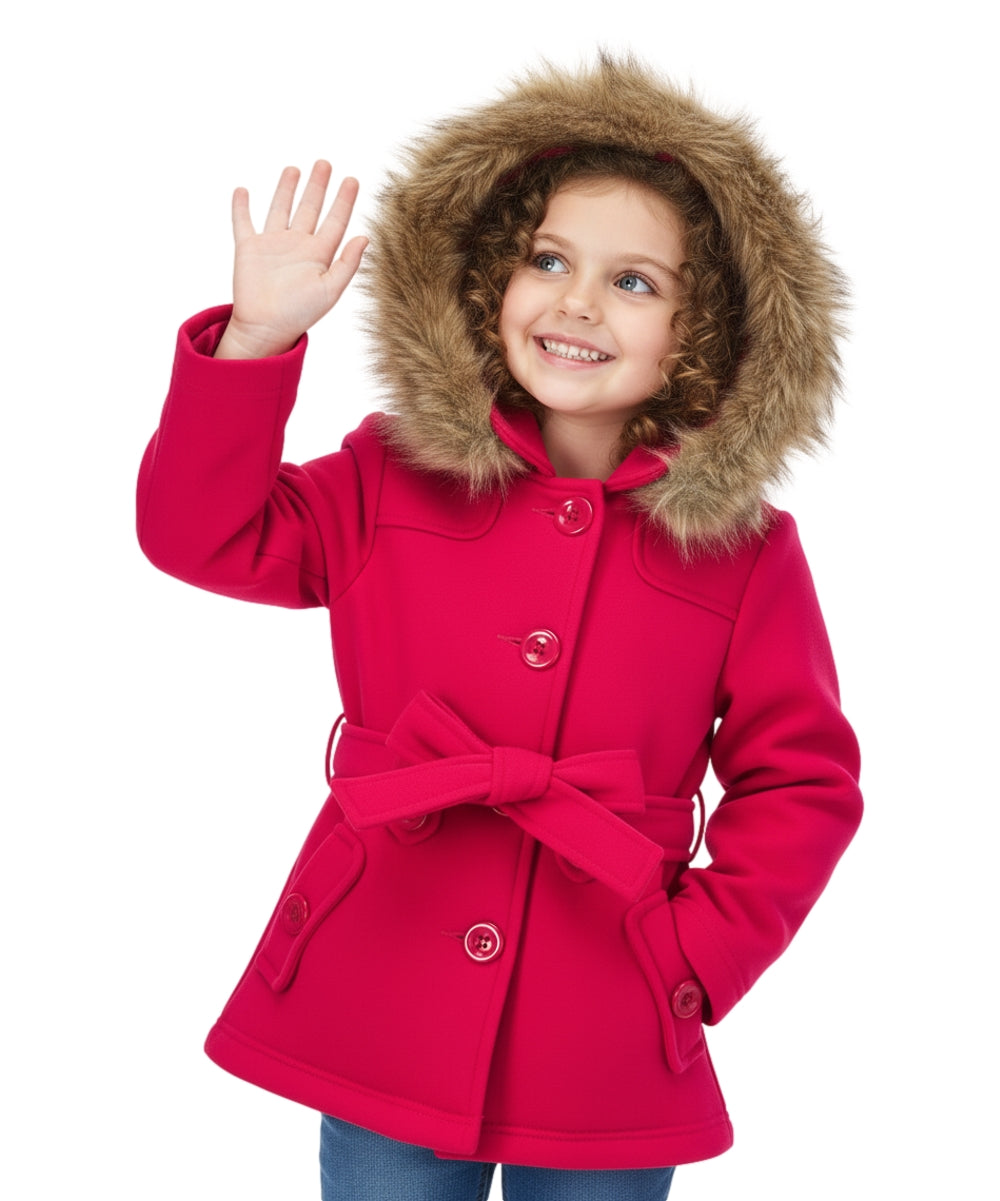 Girl Fleece Coat With Belt And Removable Fur Hood - Fuchsia (2-4) $10.50 & (S-XL) $11.50