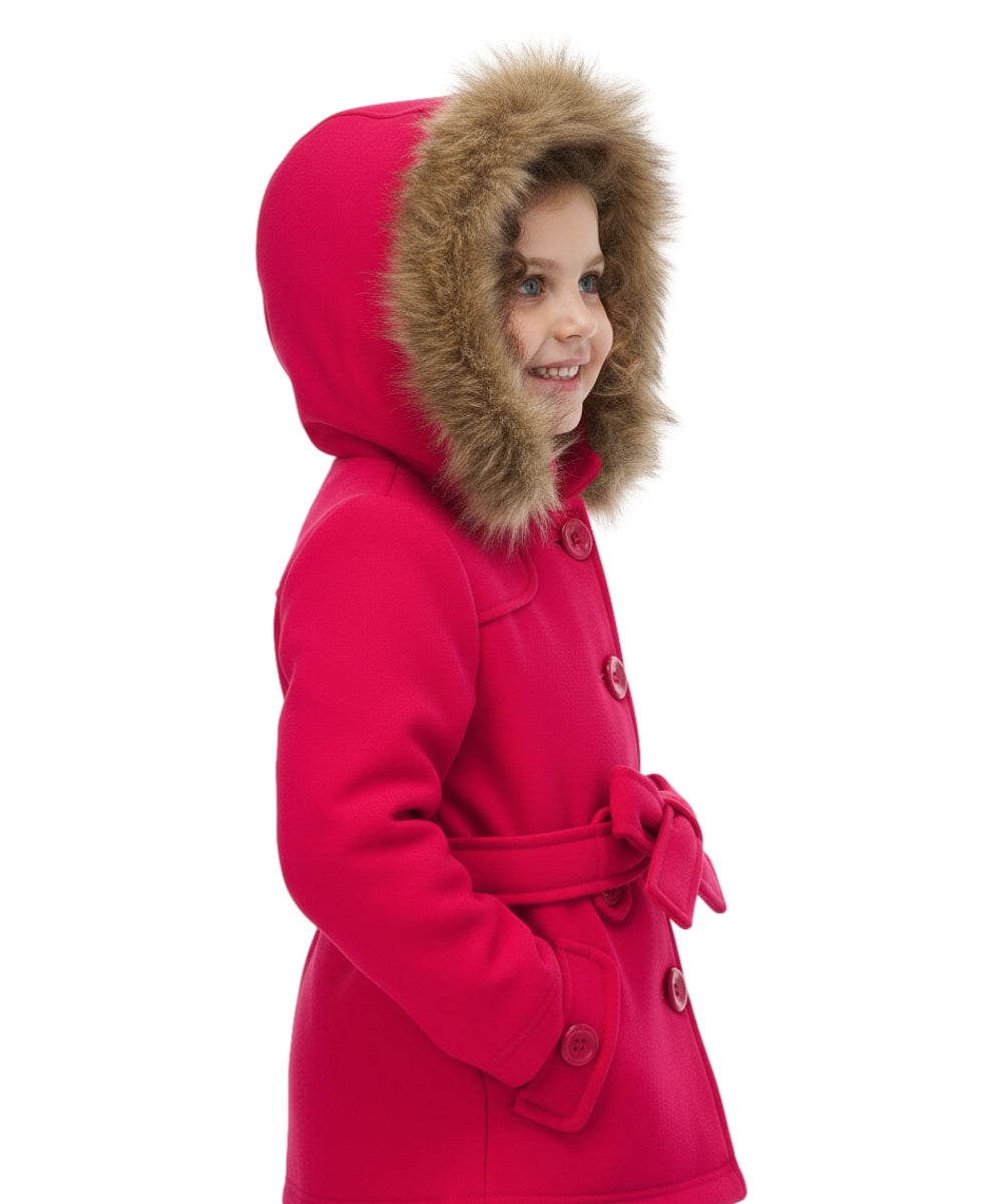 Girl Fleece Coat With Belt And Removable Fur Hood - Fuchsia (2-4) $10.50 & (S-XL) $11.50