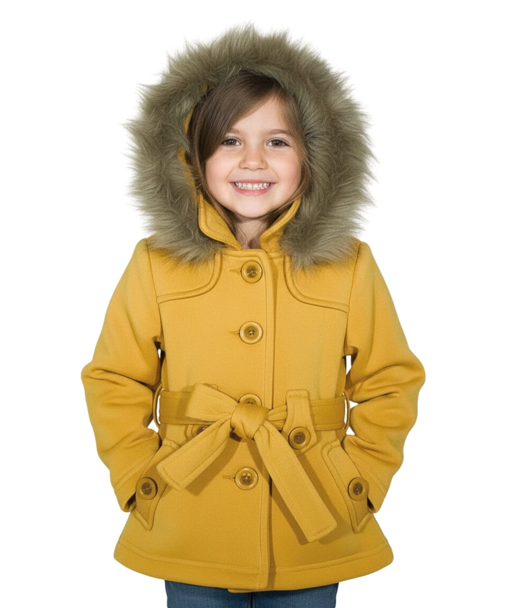 Girl Fleece Coat With Belt And Removable Fur Hood - Honey (2-4) $10.50 & (S-XL) $11.50