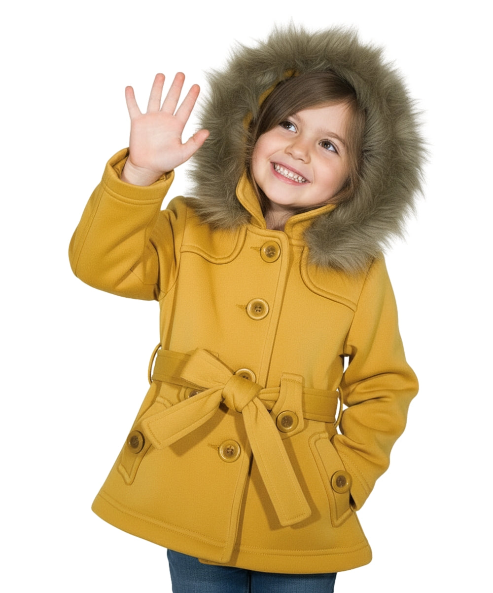 Girl Fleece Coat With Belt And Removable Fur Hood - Honey (2-4) $10.50 & (S-XL) $11.50