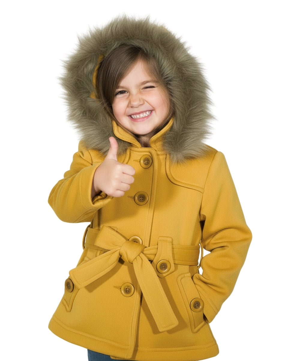 Girl Fleece Coat With Belt And Removable Fur Hood - Honey (2-4) $10.50 & (S-XL) $11.50