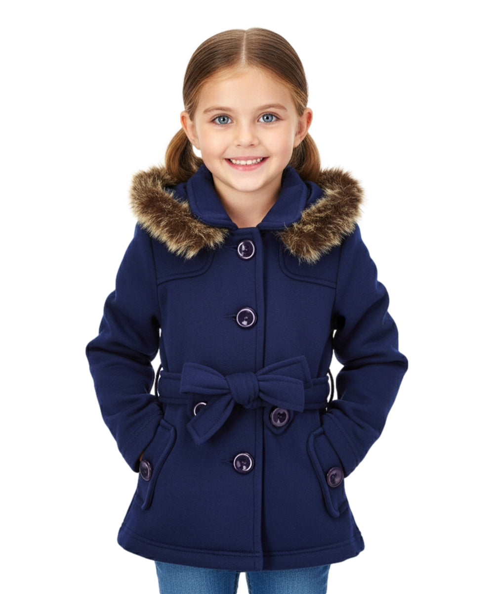 Girl Fleece Coat With Belt And Removable Fur Hood - Navy (2-4) $10.50 & (S-XL) $11.50