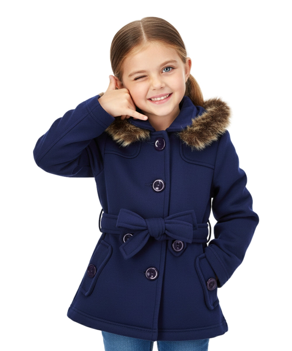 Girl Fleece Coat With Belt And Removable Fur Hood - Navy (2-4) $10.50 & (S-XL) $11.50