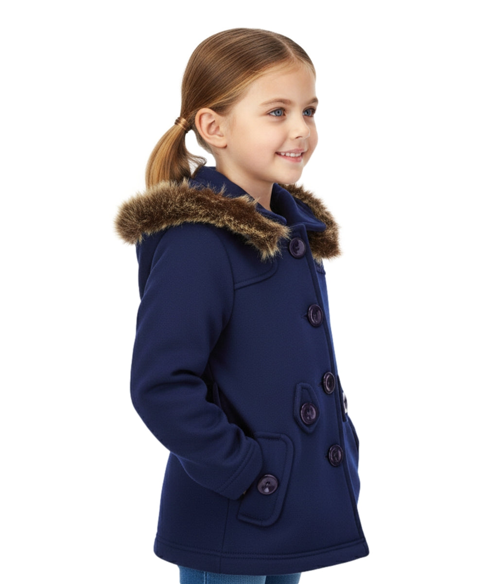 Girl Fleece Coat With Belt And Removable Fur Hood - Navy (2-4) $10.50 & (S-XL) $11.50