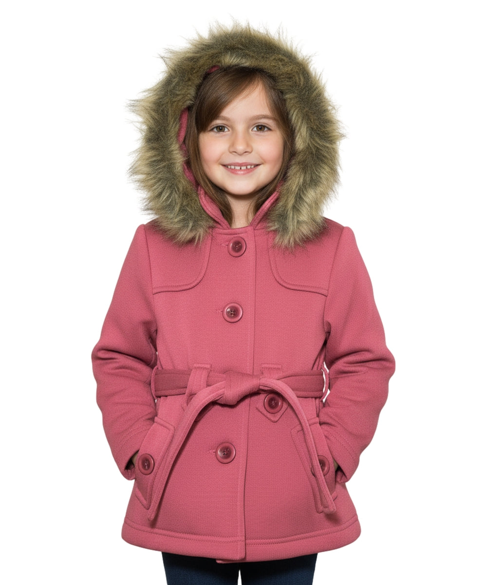 Girl Fleece Coat With Belt And Removable Fur Hood - Plum (2-4) $10.50 & (S-XL) $11.50