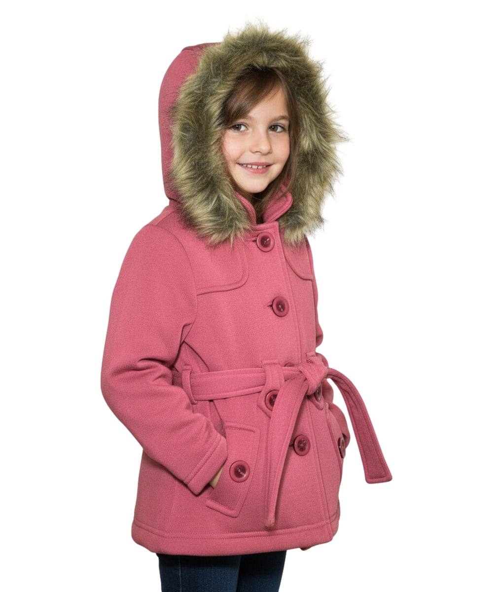 Girl Fleece Coat With Belt And Removable Fur Hood - Plum (2-4) $10.50 & (S-XL) $11.50