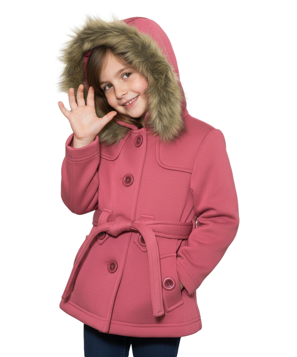 Girl Fleece Coat With Belt And Removable Fur Hood - Plum (2-4) $10.50 & (S-XL) $11.50