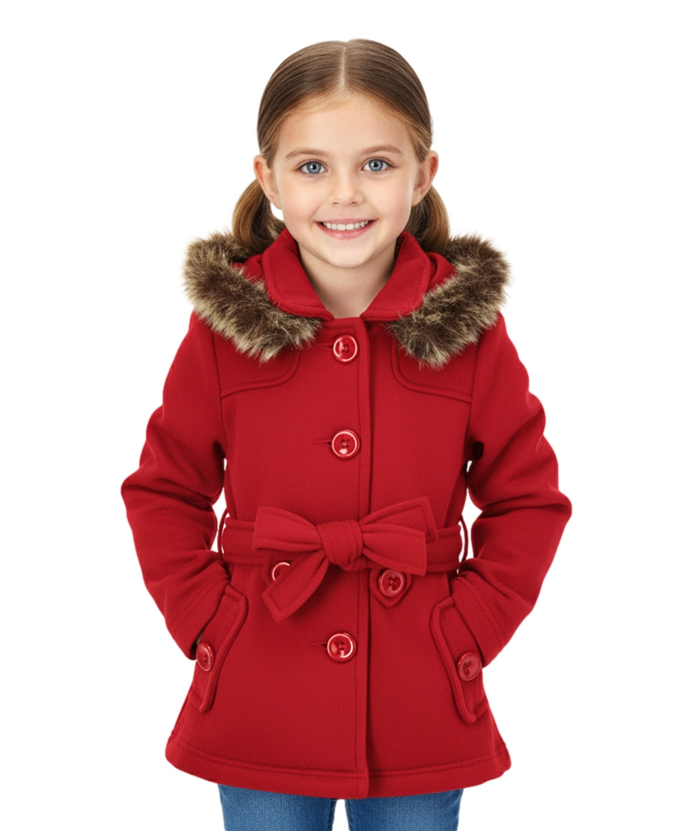 Girl Fleece Coat With Belt And Removable Fur Hood - Red (2-4) $10.50 & (S-XL) $11.50