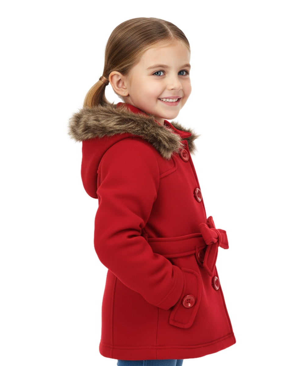 Girl Fleece Coat With Belt And Removable Fur Hood - Red (2-4) $10.50 & (S-XL) $11.50