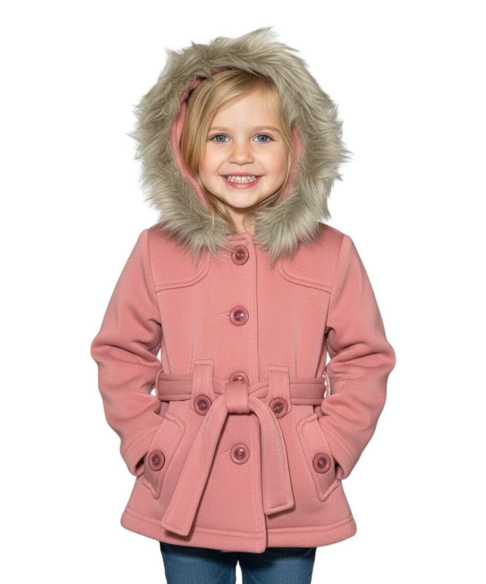 Girl Fleece Coat With Belt And Removable Fur Hood - Rose (2-4) $10.50 & (S-XL) $11.50