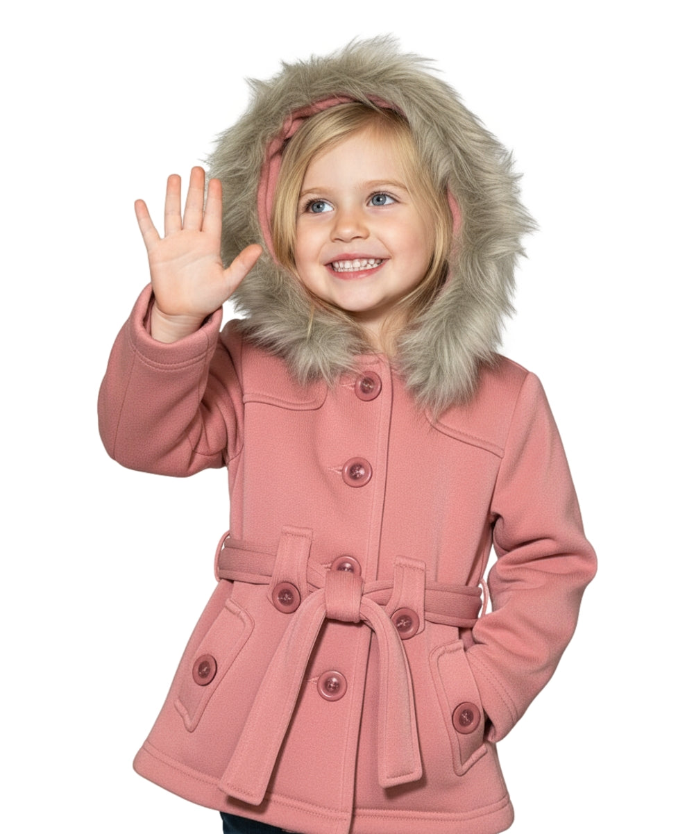 Girl Fleece Coat With Belt And Removable Fur Hood - Rose (2-4) $10.50 & (S-XL) $11.50