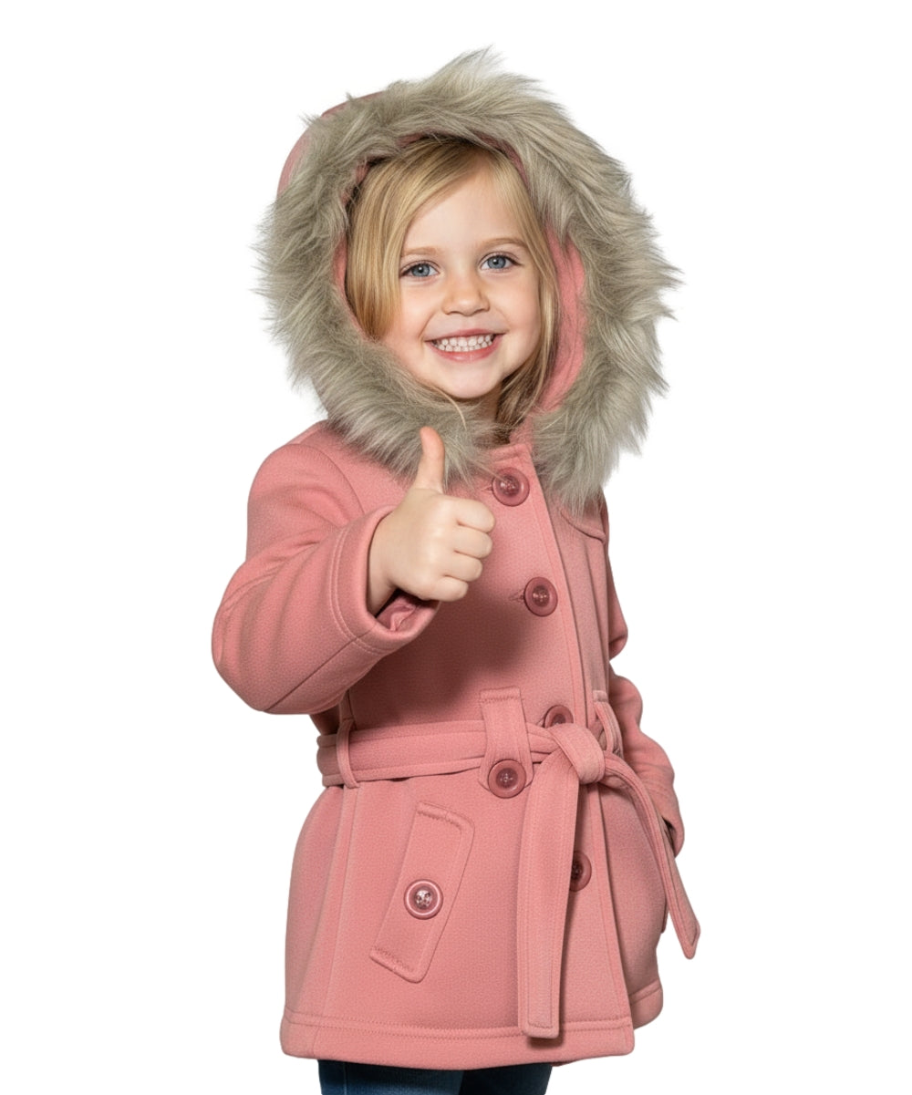 Girl Fleece Coat With Belt And Removable Fur Hood - Rose (2-4) $10.50 & (S-XL) $11.50