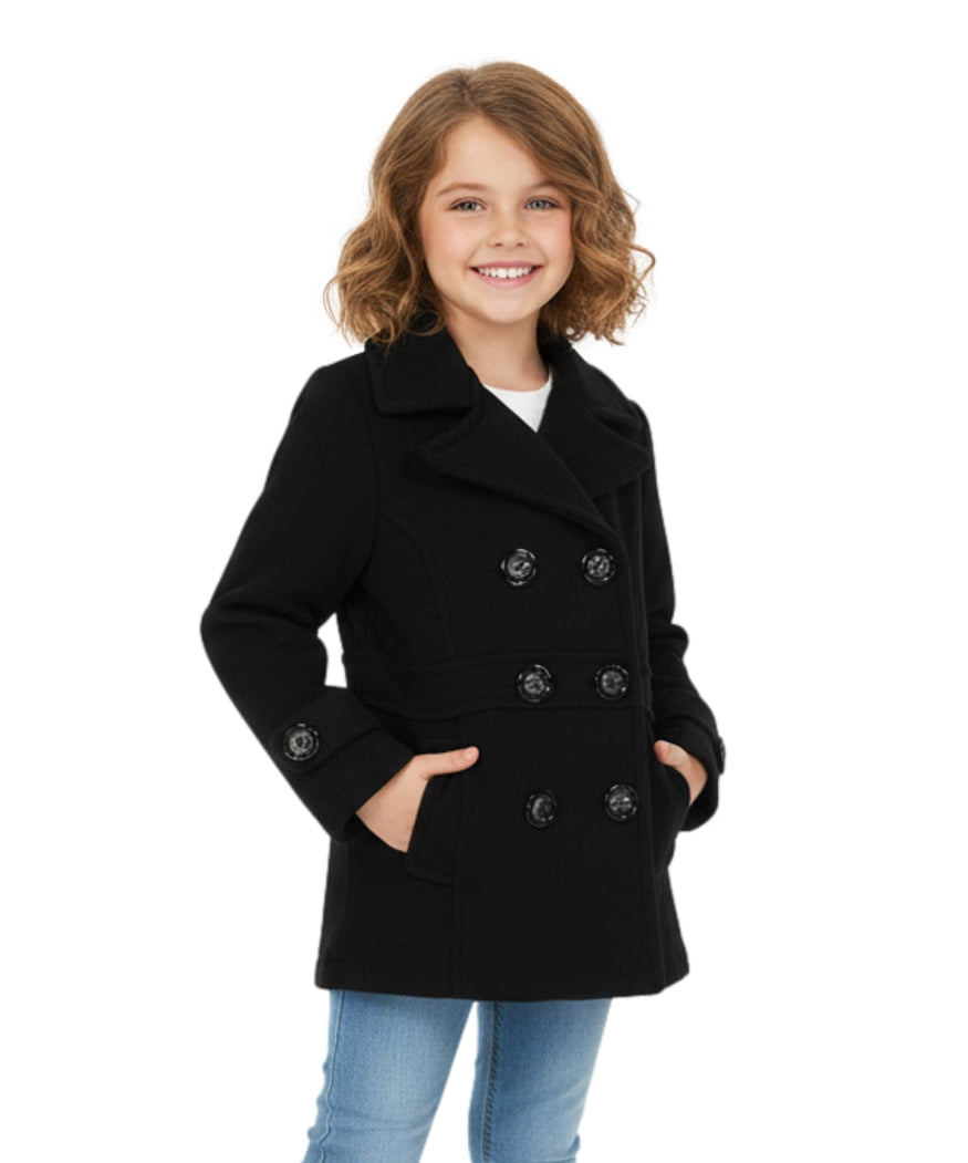 Girl Fleece Pea Coat With Buttons - Black  (2-4) $9.50 and (S-XL) $10.50 Per Piece. GJ16107