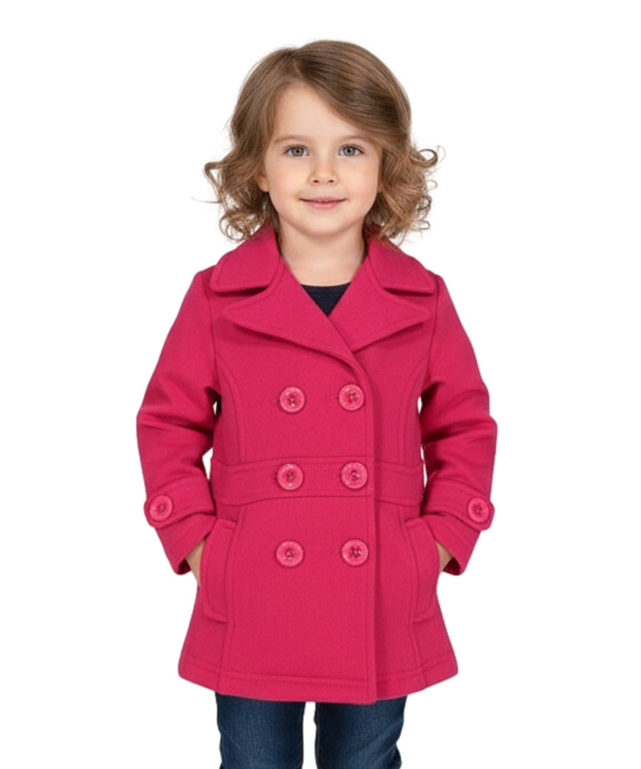 Girl Fleece Pea Coat With Buttons - Fuchsia  (2-4) $9.50 and (S-XL) $10.50 Per Piece. GJ16107