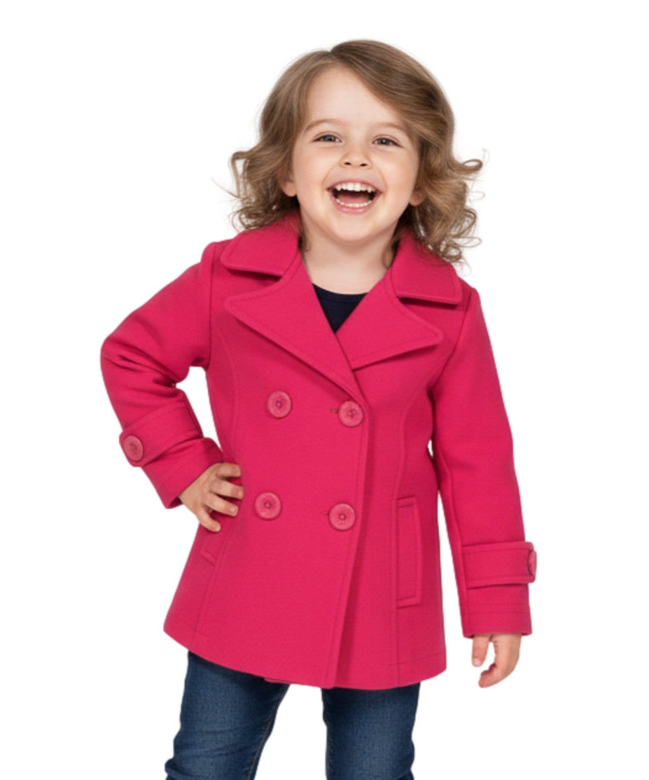 Girl Fleece Pea Coat With Buttons - Fuchsia  (2-4) $9.50 and (S-XL) $10.50 Per Piece. GJ16107
