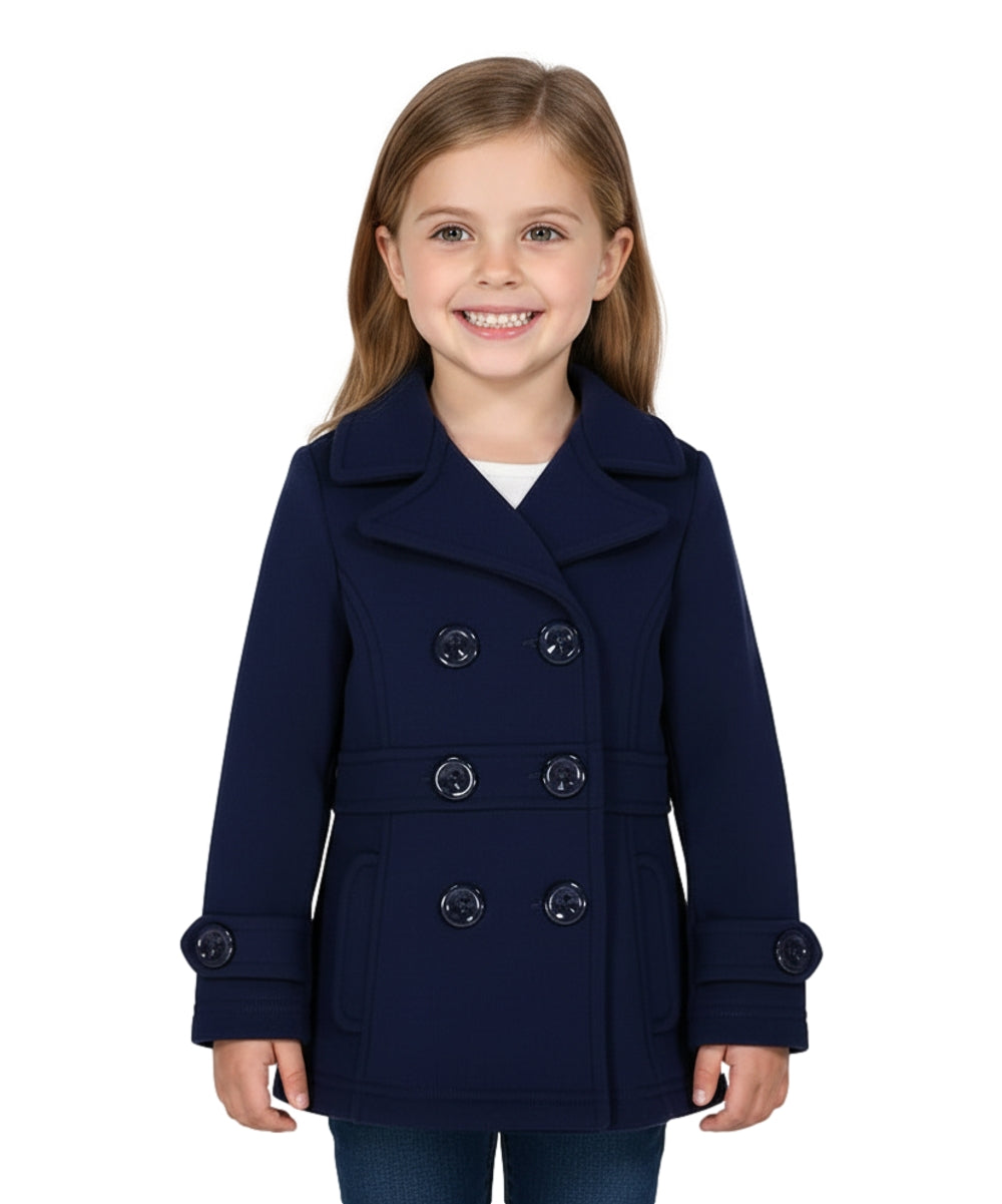 Girl Fleece Pea Coat With Buttons - Navy  (2-4) $9.50 and (S-XL) $10.50 Per Piece. GJ16107