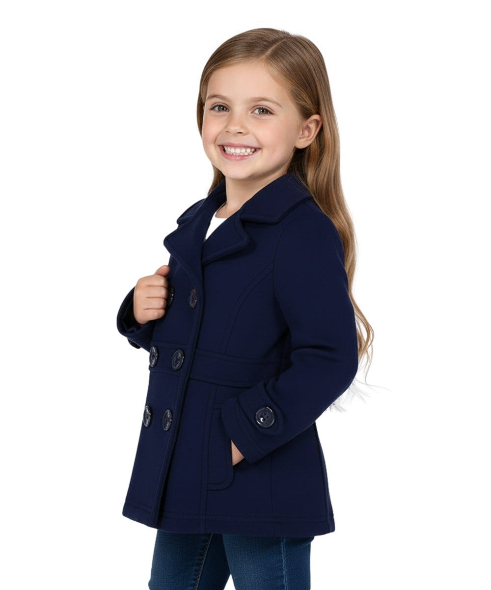 Girl Fleece Pea Coat With Buttons - Navy  (2-4) $9.50 and (S-XL) $10.50 Per Piece. GJ16107