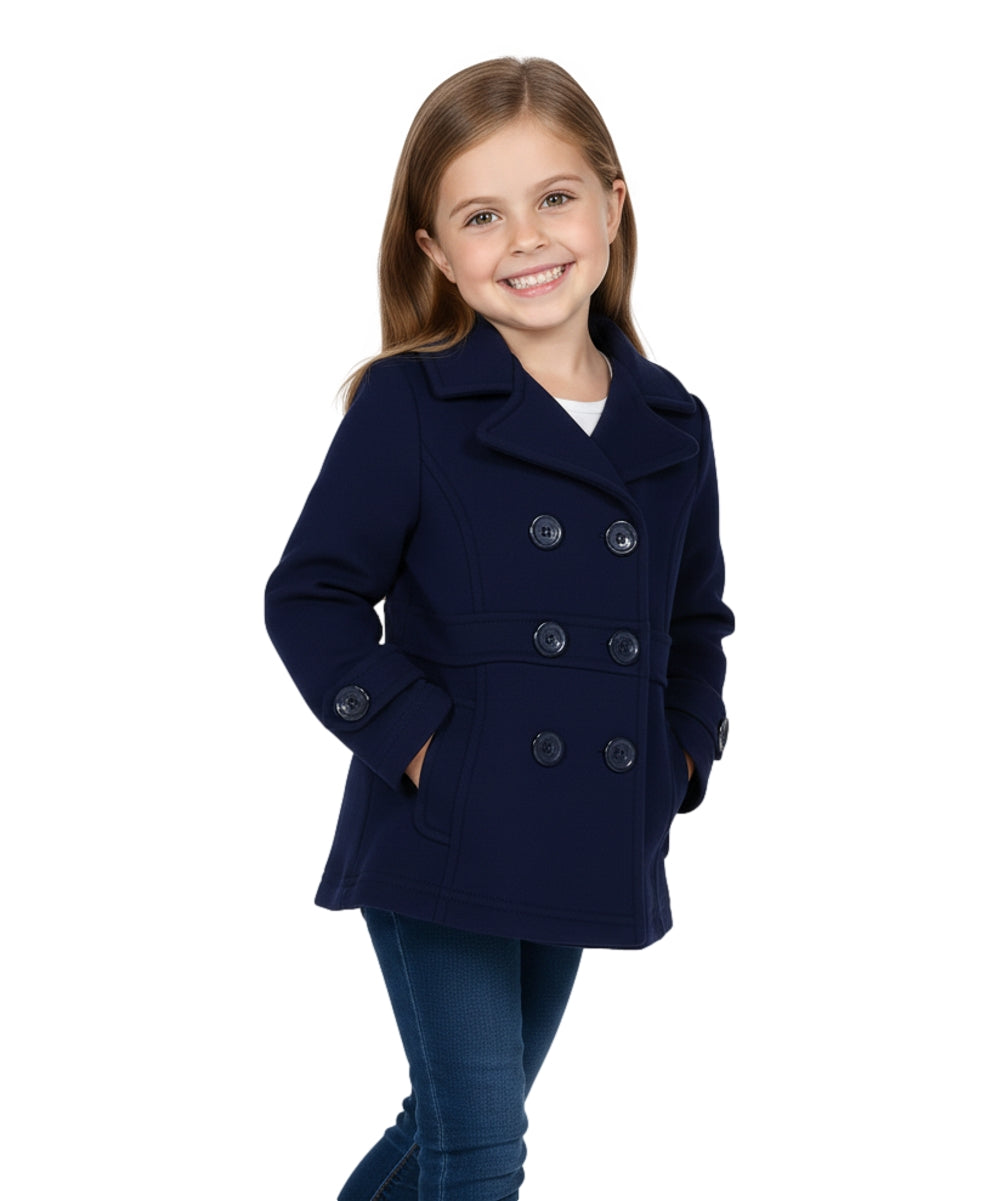 Girl Fleece Pea Coat With Buttons - Navy  (2-4) $9.50 and (S-XL) $10.50 Per Piece. GJ16107
