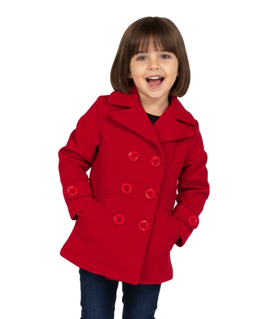Girl Fleece Pea Coat With Buttons - Red  (2-4) $9.50 and (S-XL) $10.50 Per Piece. GJ16107