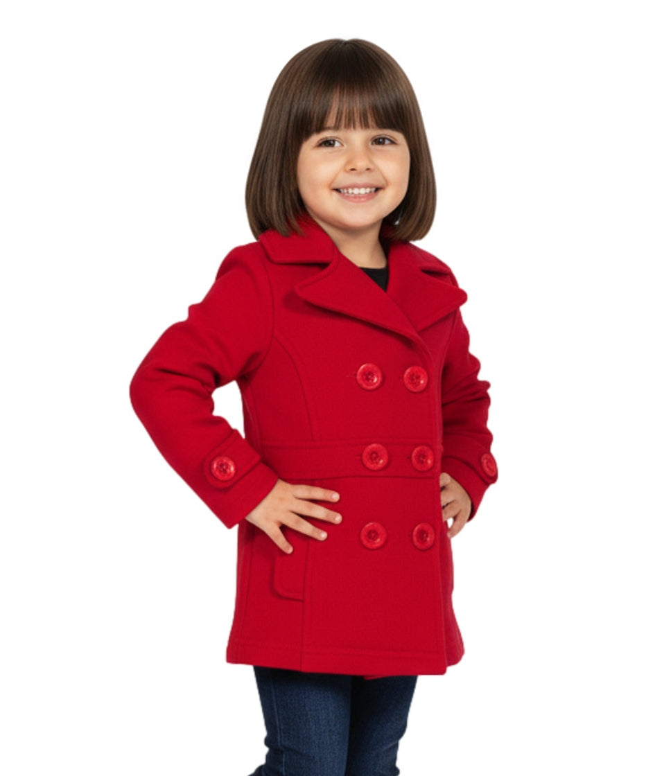 Girl Fleece Pea Coat With Buttons - Red  (2-4) $9.50 and (S-XL) $10.50 Per Piece. GJ16107