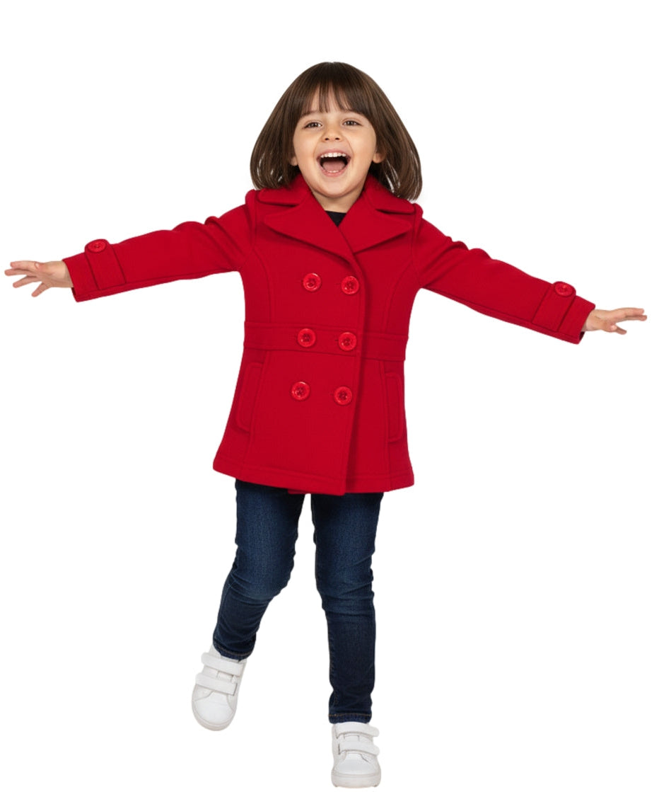 Girl Fleece Pea Coat With Buttons - Red  (2-4) $9.50 and (S-XL) $10.50 Per Piece. GJ16107