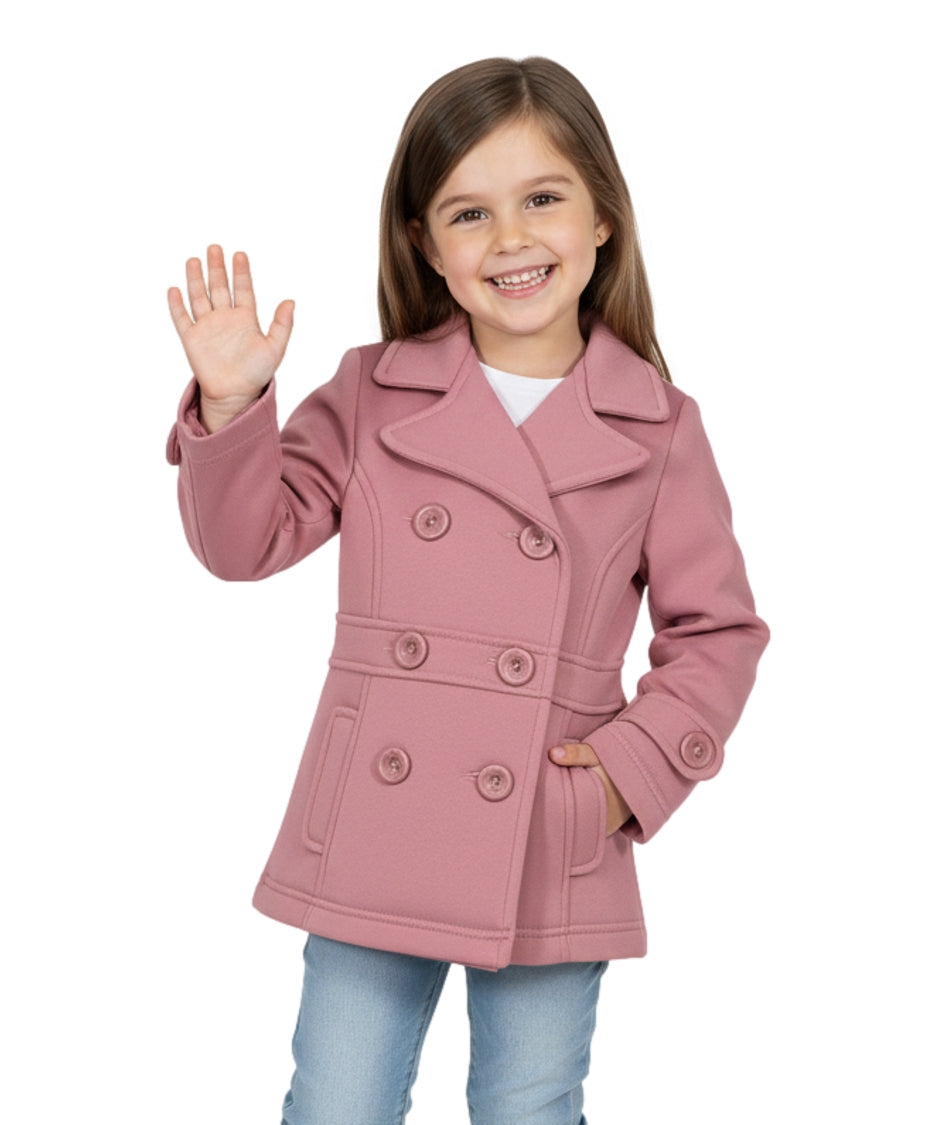Girl Fleece Pea Coat With Buttons - Rose  (2-4) $9.50 and (S-XL) $10.50 Per Piece. GJ16107