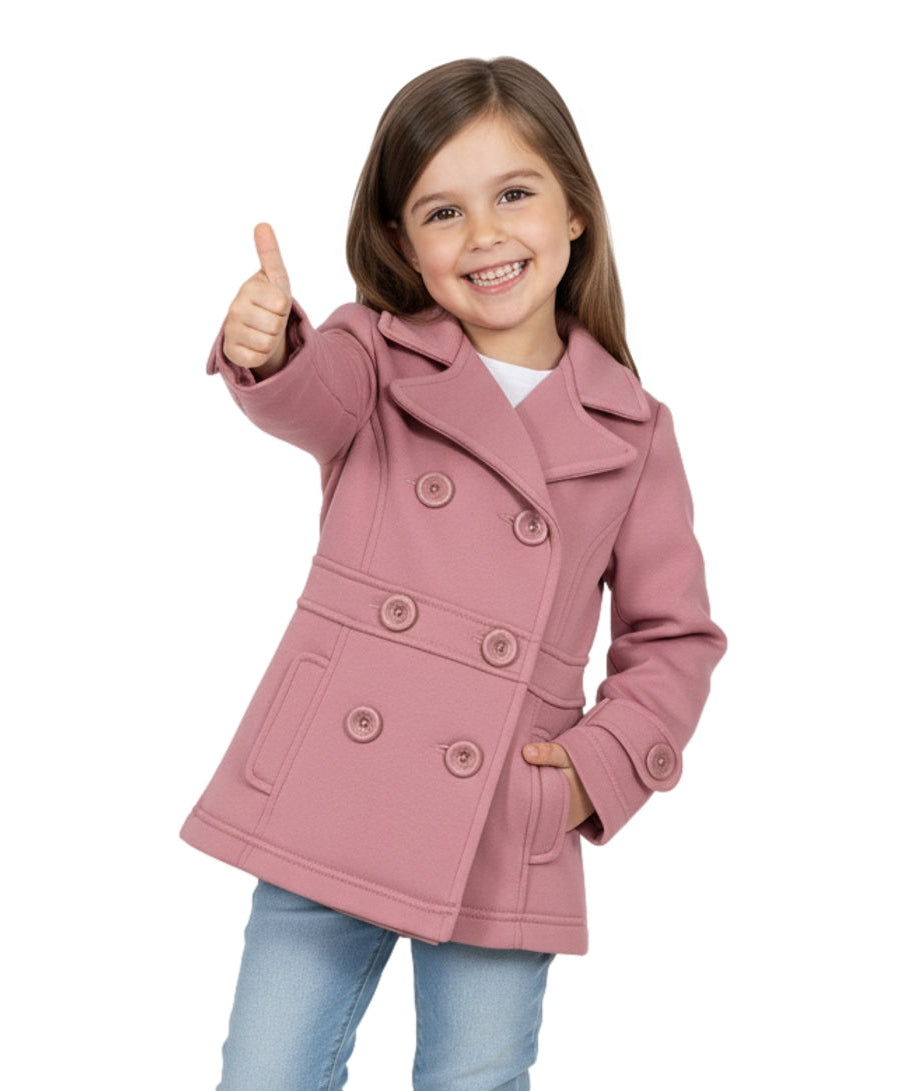 Girl Fleece Pea Coat With Buttons - Rose  (2-4) $9.50 and (S-XL) $10.50 Per Piece. GJ16107