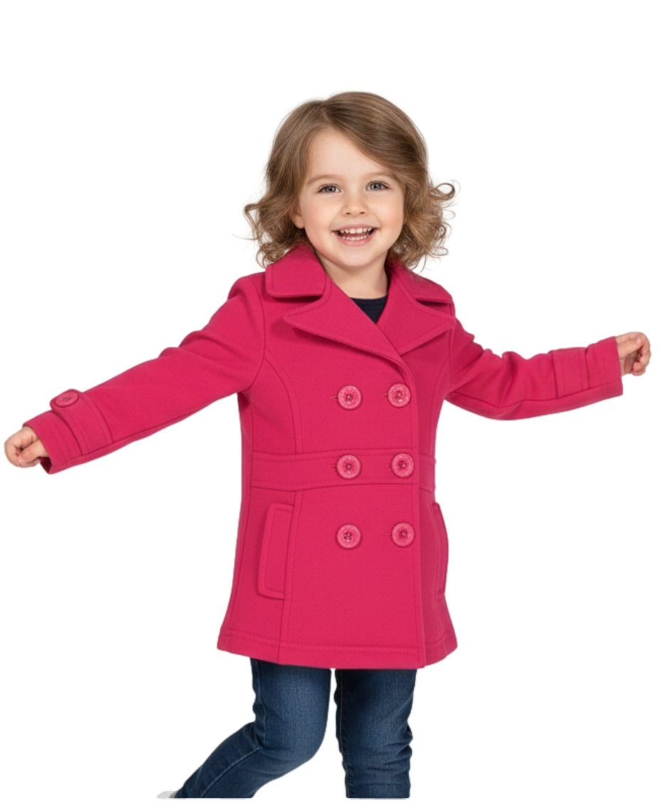 Girl Fleece Pea Coat With Buttons - Fuchsia  (2-4) $9.50 and (S-XL) $10.50 Per Piece. GJ16107