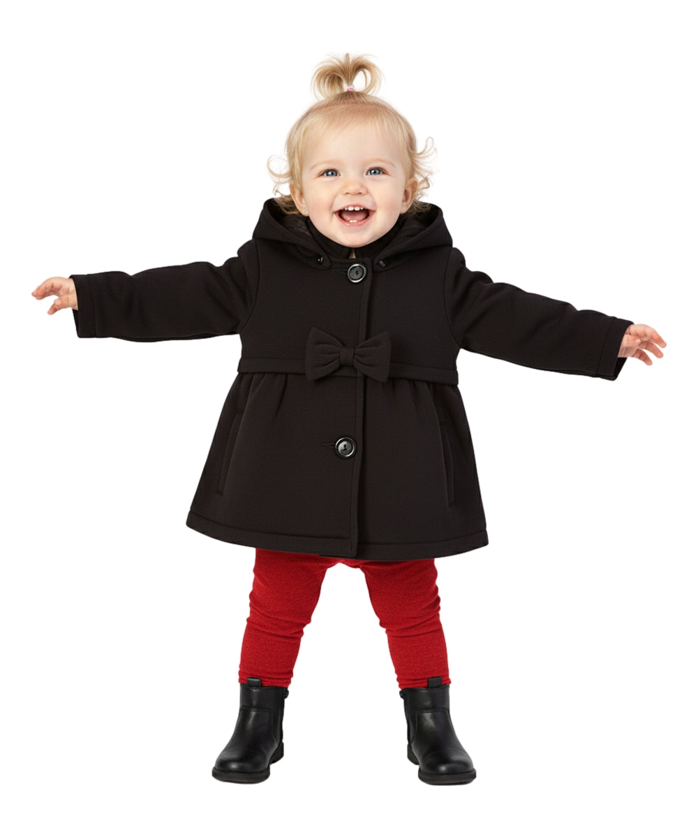 Baby & Toddler Pea Coat with Bow And Removable Hood - Black (12M-24M) $9.00  (2-4) $9.50 Per Piece